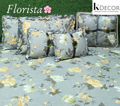 Floral 5-Piece Bedding Set - Gray Yellow