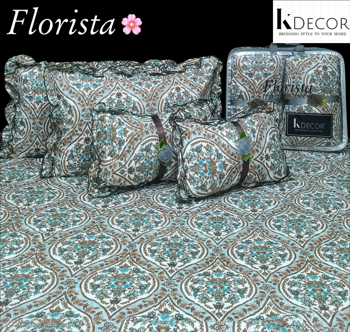 Floral 5-Piece Bedding Set - Sea Green Flower