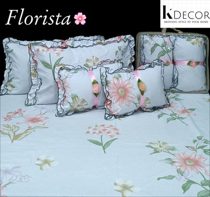 Floral 5-Piece Bedding Set - Blue Cream