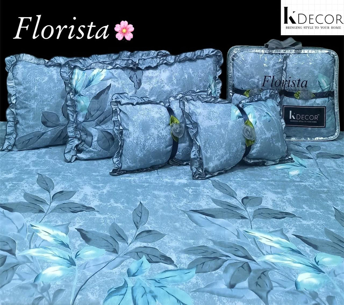 Floral 5-Piece Bedding Set - Teal