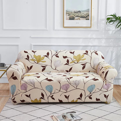 L Shape MellowCovers Blooming Beige Strechable Sofa Cover