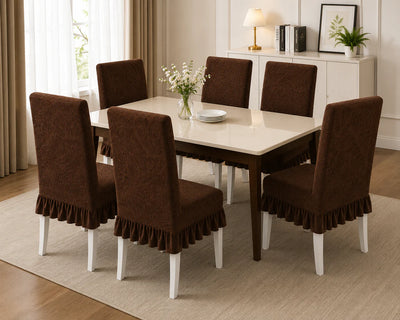 Elite Jacquard Dining Chair Cover with Elegant Frills