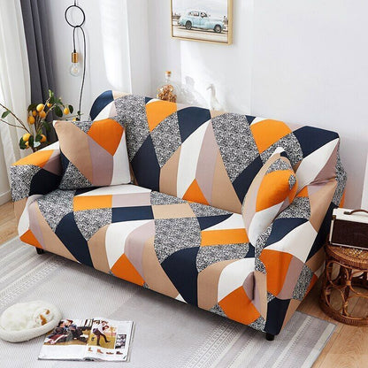 L Shape MellowCovers Prism Orange Strechable Sofa Cover