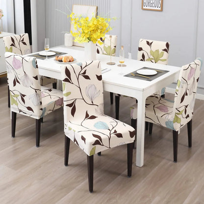 Blooming Beige Printed Chair Cover