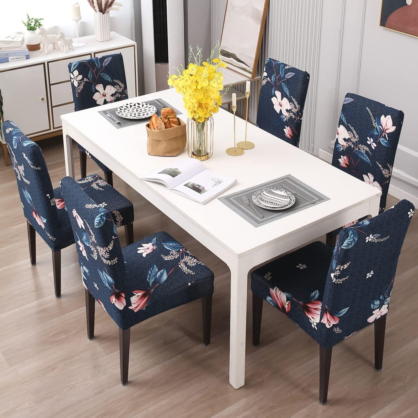 Lotus Blue Printed Chair Cover